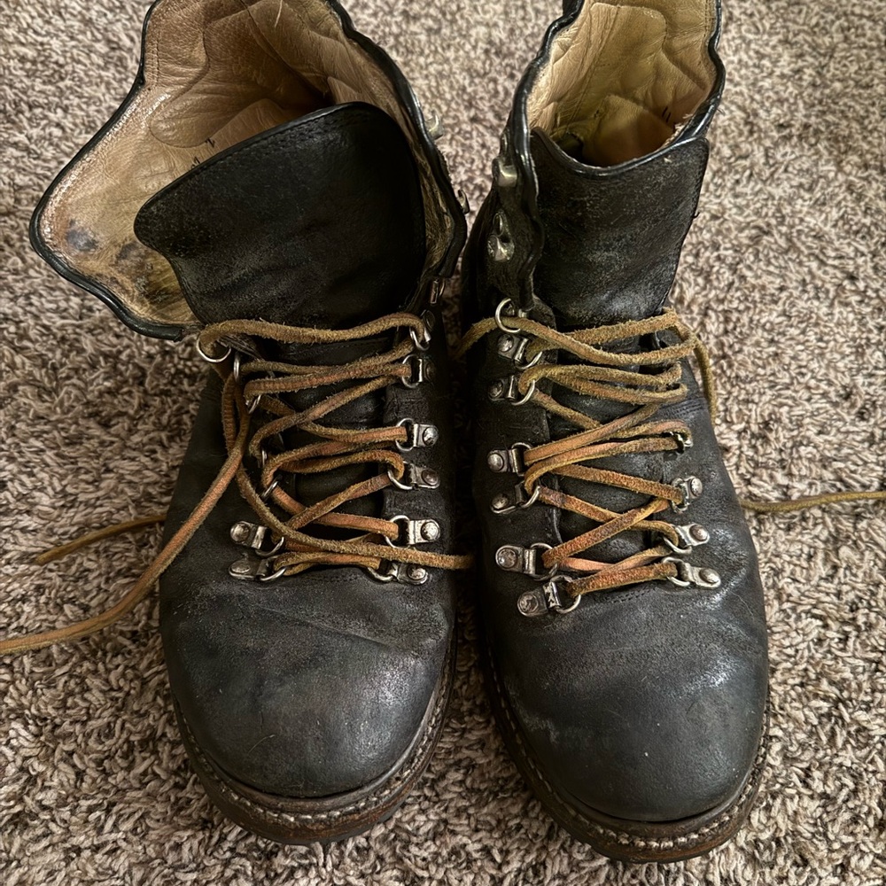 Frye Vintage Re-soled Black Leather Lace-Up Boots